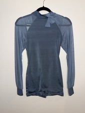 Revolution Dance Costume Adult S Slate Blue Shorts Romper Sheer Sleeve Pussybow