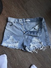 PacSun Vintage High Rise Cut Off Denim Shorts Blue Distressed Pockets Size 25