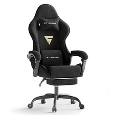 Ferghana Velvet Fabric Ergonomic Gaming Chair with Footrest and Massage, High