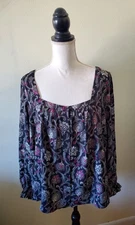 Morgan Taylor Women's Plus 3X Top Tunic Button-Up Square Neck Long Sleeve Multi