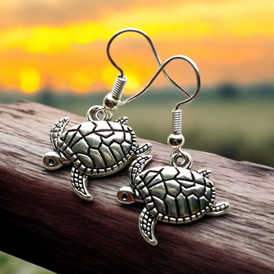 Silber Meeresschildkröte Ohrringe Handarbeit Ozean Schmuck Boho Strand Geschenk