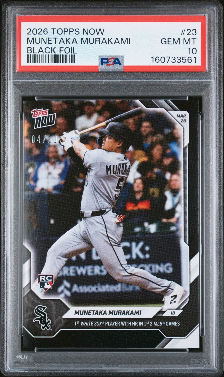 2026 TOPPS NOW BLACK FOIL #23 MUNETAKA MURAKAMI ROOKIE RC /10 PSA 10
