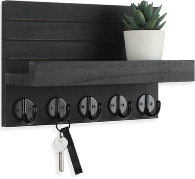 Key Holder for Wall, Decorative Key and Mail Holder with Shelf Has Large Hooks f