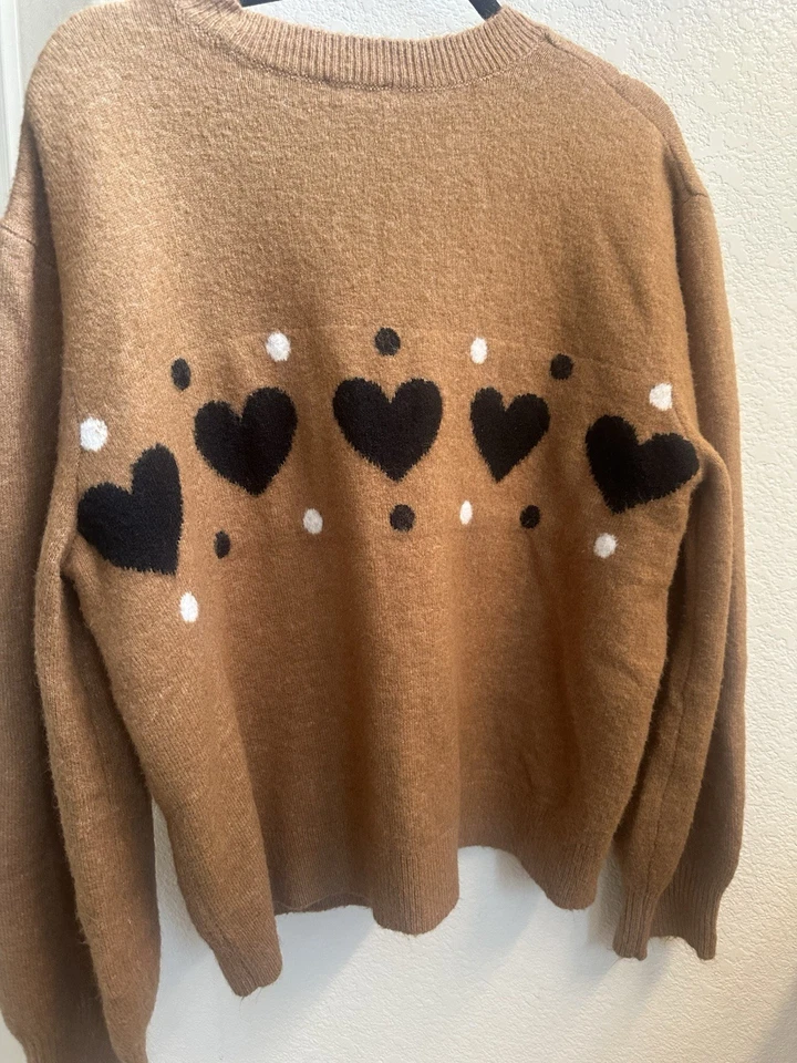Suéter suave para mujer ANN TAYLOR Factory cobre con corazones y puntos negros talla XL Foto 2 de 4
