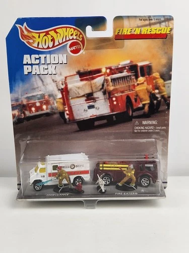Hot Wheels Action Pack Fire n Rescue Ambulance & Firetruck Fire-Eater Vtg 1998