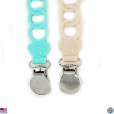 Silicone Pacifier Clips for Baby Boys & Girls - Set of 2 with Metal Clip (Fish)