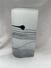 Kosta Boda Bertil Vallien Art Glass Signed Vase Stripes Black White 7.5”