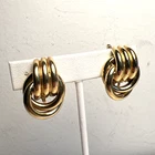 Vintage Trifari Gold Tone Metal Earrings Clip On Costume Jewelry Knot 80s Chunky