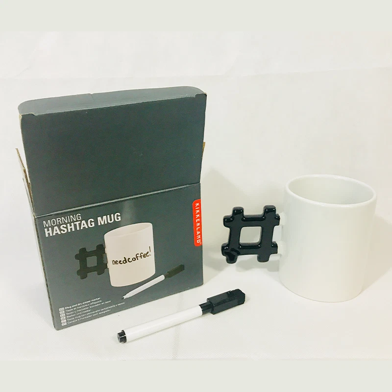 Taza Hashtag Mañana Kikkerland con Marcador de Borrado en Seco Nueva Caja Abierta Foto 2 de 4