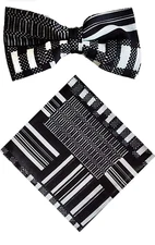 Black and White Kente African Print Bow tie with Pocket Square - DPB0795BT