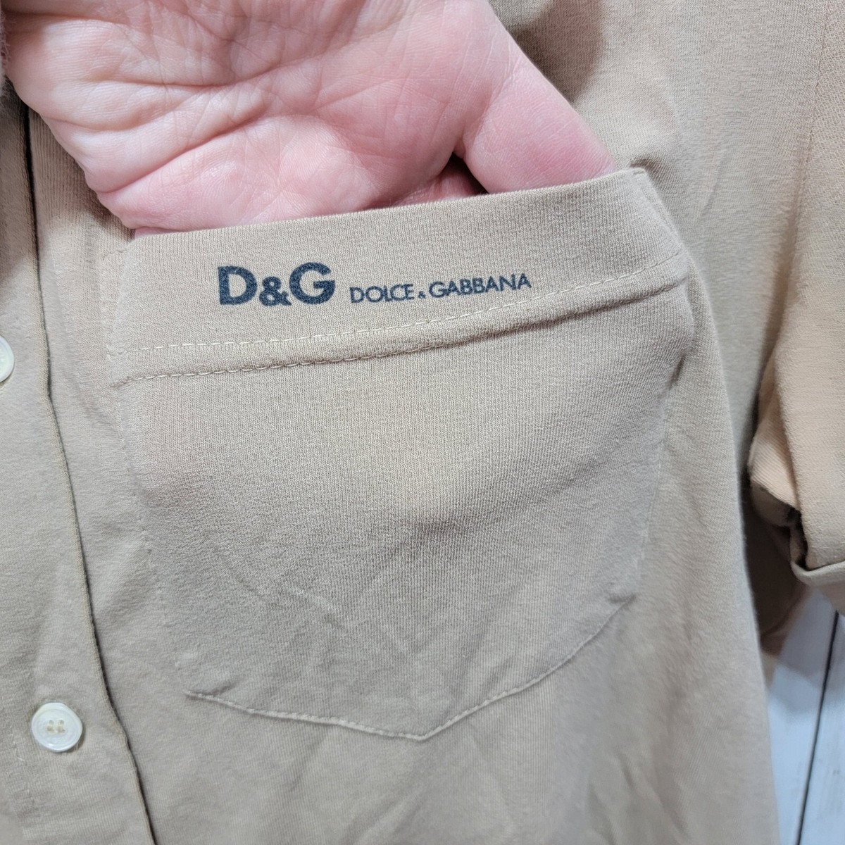 Vintage Dolce & Gabbana Mens Tan Silk Knit Button Front