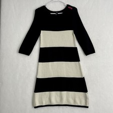 H&M Women’s Off White & Black Striped Sweater Dress Pink Button Accent Sz S