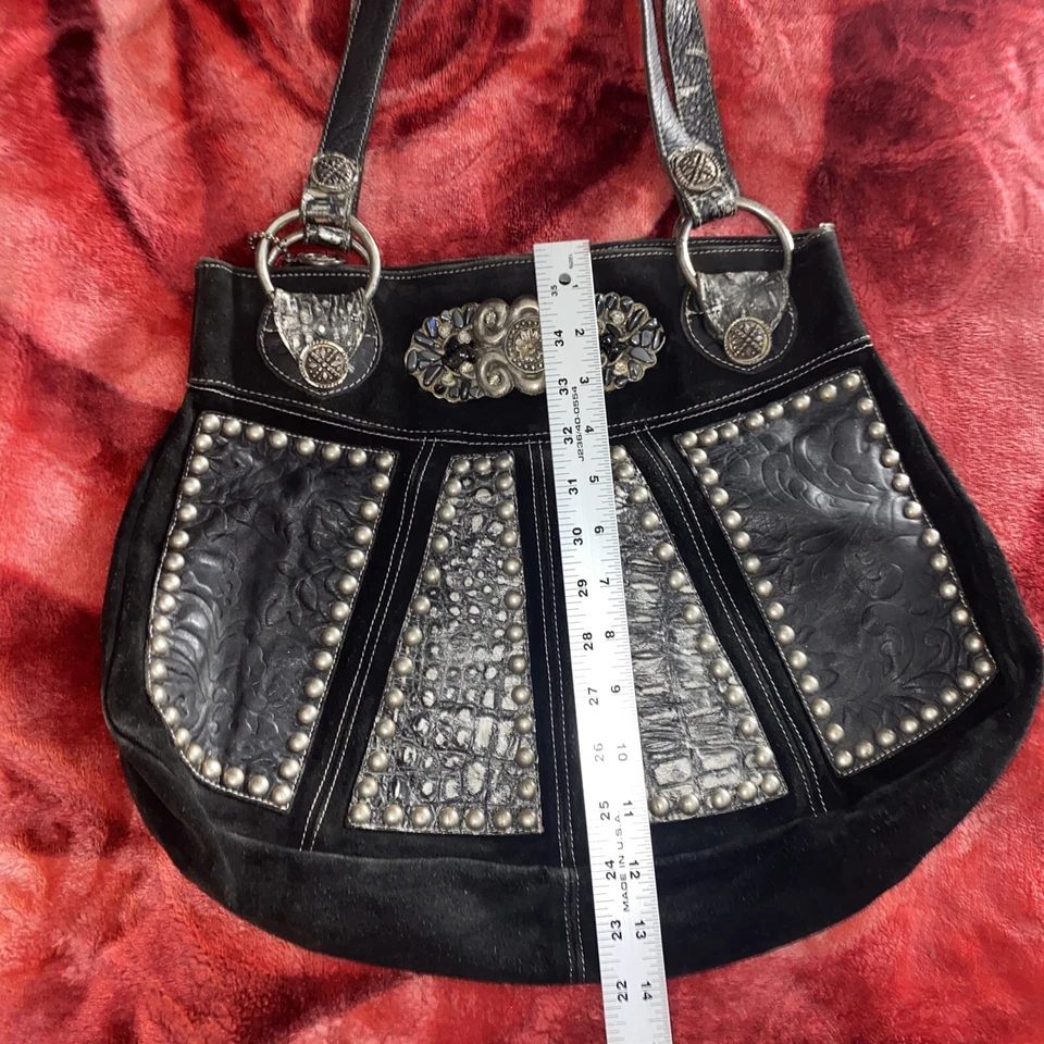 LEATHEROCK Bolso Cuero Real Negro Gamuza Joya y Liso Usado Vintage Foto 4 de 4