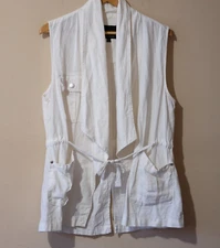 Sanctuary Vest Open Drape Front Sleeveless Military Jacket White Size L #H10-23