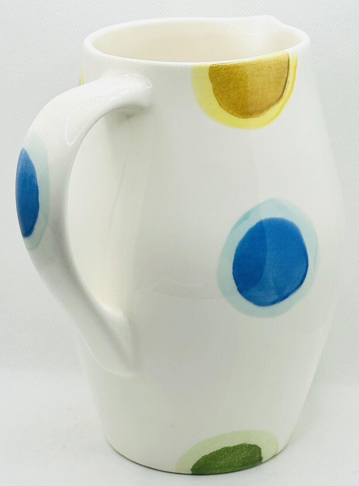 Crate & Barrel 8.25” Tall White Pitcher With Large Color Dots