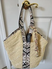 Vince Camuto Afina 1 Tote Crochet Raffia Natural Snake NWT