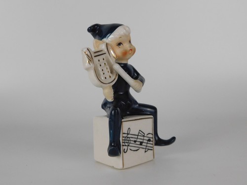 Estatuilla de músico de arpa duxie elfo azul porcelana Napco de colección Japón - Imagen 5 de 15