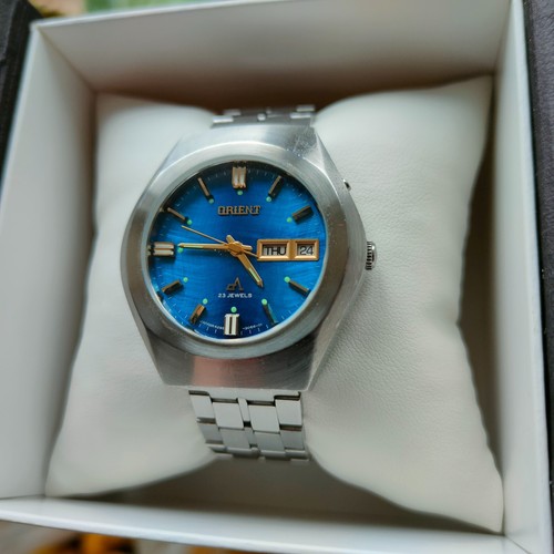 Ultra Raro Orient Chrono Ace Mexicano 23 Joyas esfera nácar, reloj azul - Imagen 2 de 15