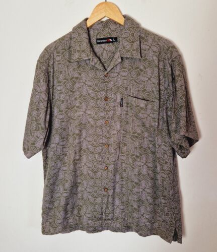 Camisa vintage Tressespass manga corta para hombre talla L verde floral clara algodón boho - Imagen 1 de 10
