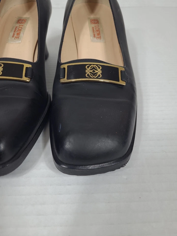 Zapatos de tacón mocasín vintage LOEWE monograma tacón bloque para mujer talla 38 talla 8 Foto 4 de 4