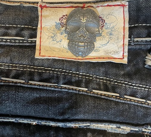 Laguna Beach Jeans Men’s 44X32 Fleur De Lis Skulls Studs Y2K Thick St - Picture 10 of 11