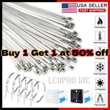 100PCS Metal Zip Ties Stainless Steel Heavy Duty Self-Locking Cable Ties Lock US