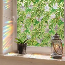  Window Privacy Film Rainbow Palm Leaves Window Clings 3D Decorative Window 