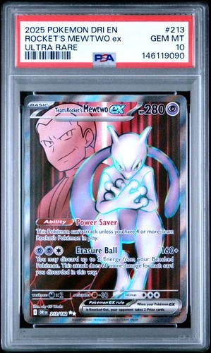 2025 POKEMON DRI EN-DESTINED RIVALS ULTRA RARE TEAM ROCKET'S MEWTWO EX PSA 10