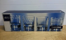 Mikasa Cheers Too Double Old Fashion Etched Drinking Glasses Set Of 4 NEW In Box