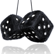 Black and White Fuzzy Dice Car Accessories - Plush Cute Car Accessories for