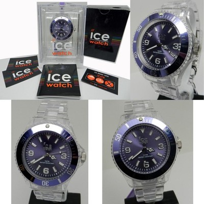 4 pc Lot Men's 44mm Ice Pure Watch Ice-Watch Purple Dial Clear Strap Miyota Mvt