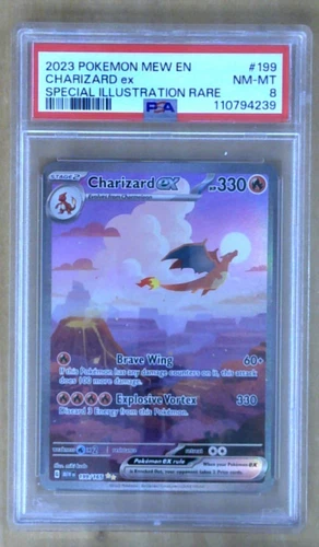 2023 POKEMON MEW EN-151 SPECIAL ILLUSTRATION RARE #199 CHARIZARD EX PSA 8