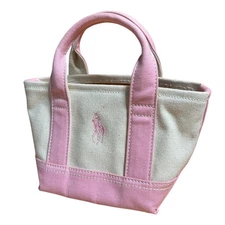 Ralph Lauren Mini Pink Canvas Mini Tote Bag Purse Top Handle Cute Adorable