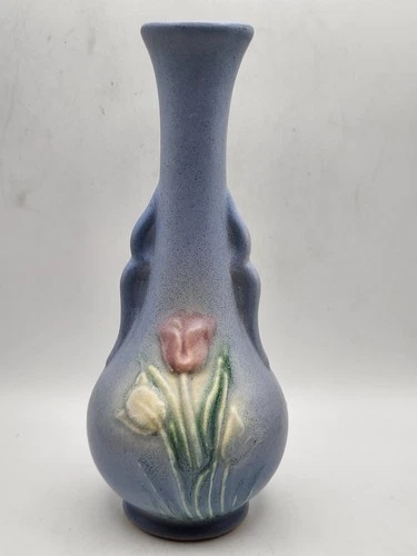 Vintage Hull USA Pottery Sueno Tulip Blue Bud Vase ~7" Tall