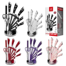 9Pcs Kitchen Knife Set Stainless Steel Sharp Japanese Pro Chef knives w/ Holder