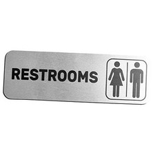 Restrooms Sign Brushed Aluminum - Men and Women Modern Bathroom 9x3 inches