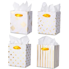 16 Pack Mini Gift Bags with Handles & Tissue Paper, Cute Assorted Pattern Sma...