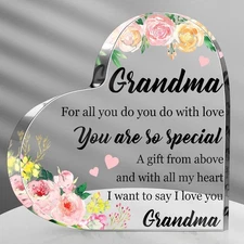 Acrylic Grandma Birthday Gift Floral Themed Heart Shape black 