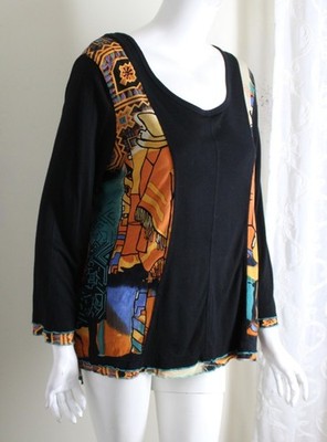 Parsley & Sage Sz L Black SOUTHWEST Santa Fe Glam Jersey SUPER COMFY Tunic Top