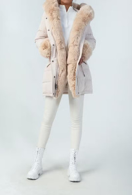 Faux fur down jacket with hood | COPPEROSE