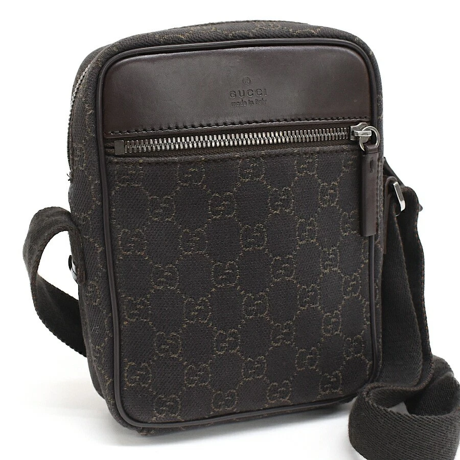 Sac bandoulière toile Gucci 101680 GG marron foncé argent quincaillerie occasion