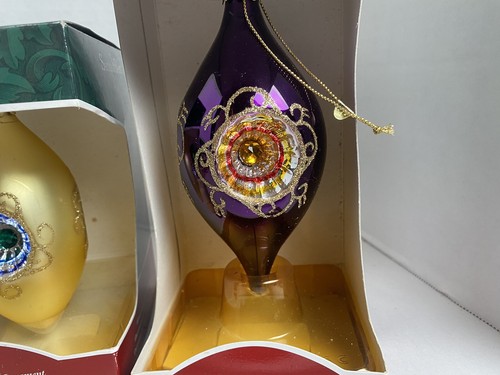 VTG Santas Best Ornaments European Style Hand Blown Glass Purple Green Gold 4 - Picture 5 of 9