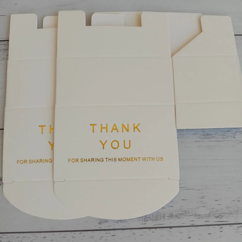 Caja de regalo 100 agradecimientos lámina dorada rectangular boda fiesta bautizo blanco Foto 2 de 4