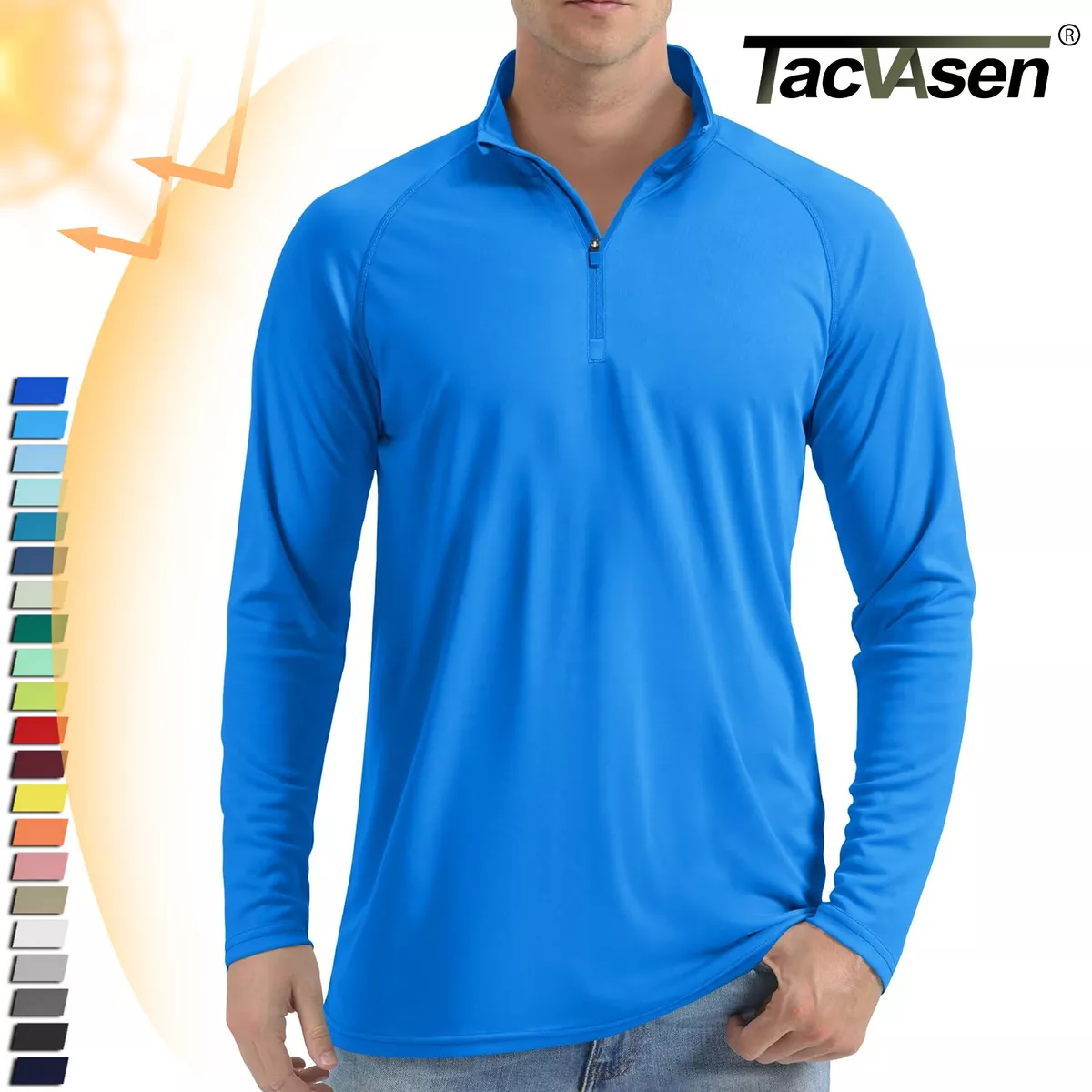 UPF50 Men s Sun Protection UV Shirts 1 4 Zip Long Sleeve Performance Golf Tops