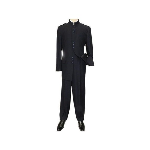 Traje Para Hombres APOLLO KING Bandas Sin Cuello Chino Mandarín Pierna Ancha AG92 Azul Marino - Imagen 4 de 26
