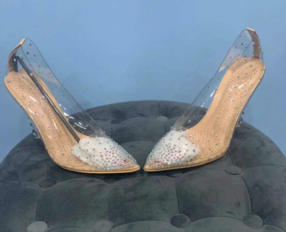 Tacones transparentes con pedrería de colores - Viene con plumero - Usados - Talla 8,5 Foto 3 de 4