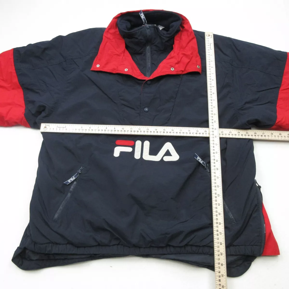 VINTAGE Fila Jacket Mens Red Navy Blue Logo Outdoor Puffer Zip Pullover 90&#039;s | eBay