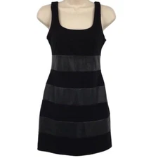 Bailey 44 Dress Womens XS Black Stripes Sheath Sleeveless Mini Faux Leather