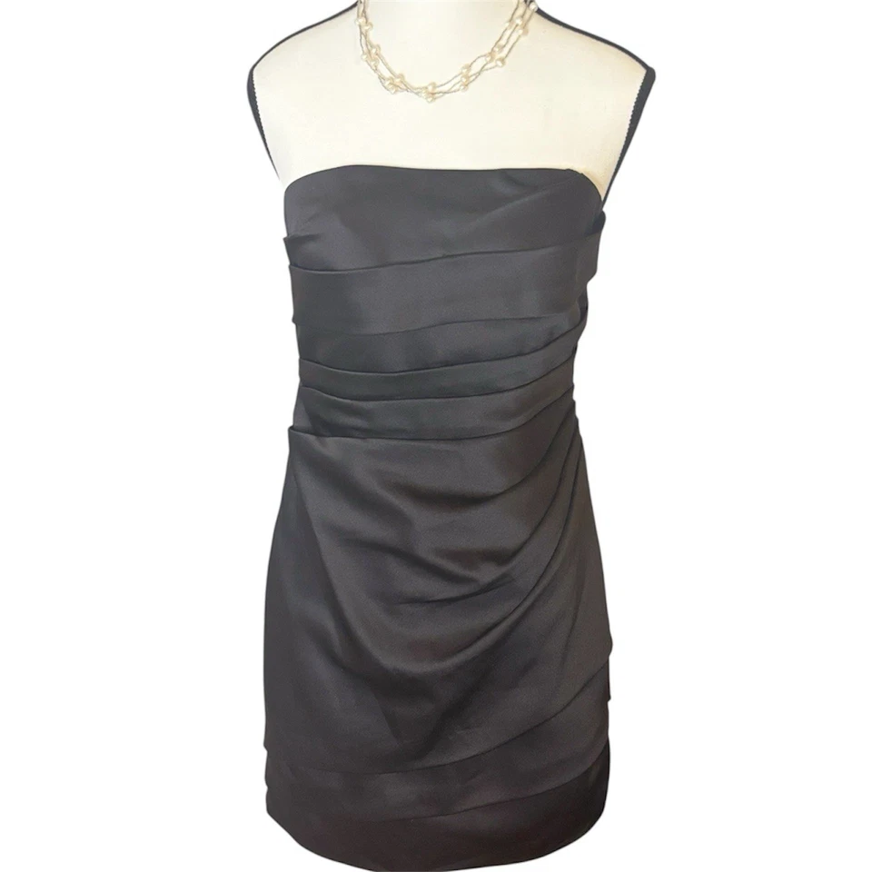 Mini Vestido de Novia David’s Para Mujer Talla 4 Sin Tirantes Cóctel Negro Satinado Cremallera Foto 2 de 4