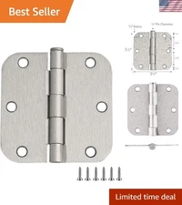 Interior Door Hinges, 3.5 in. x 3.5 in., Rounded, 5/8-in. Radius, Steel, Pre-...